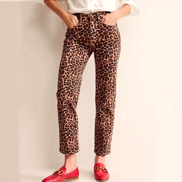 BODEN Leopard Animal Print Mid Rise Slim Leg Jeans Brown - Picture 4 of 14